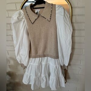 Queen of Sprarkles Beige and White Dress